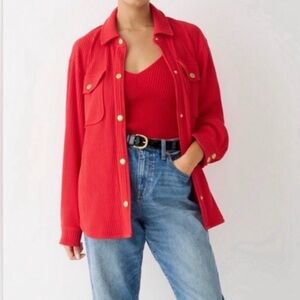 J. Crew Waffle Knit Shirt Jacket in Holiday Red Women’s Size Medium